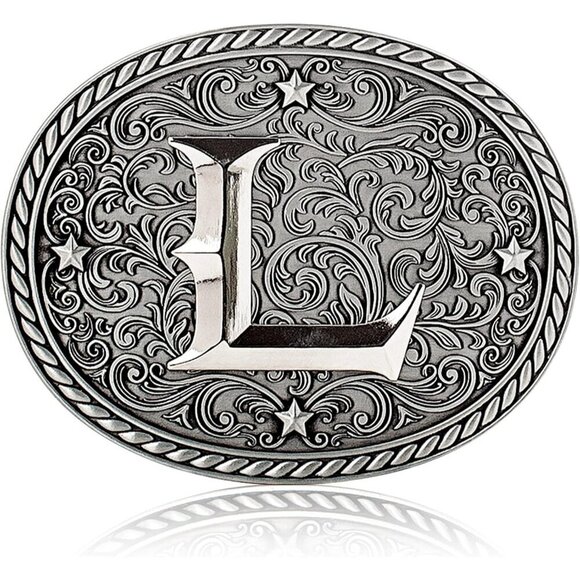 Women\'s Silver L Cowgirl Initial Large Letter Zinc Alloy Imported Belt Buckles main image 6